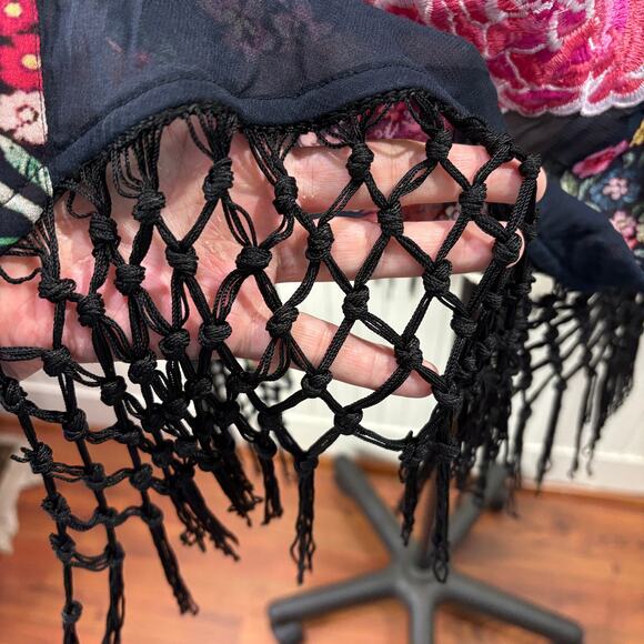 Soft Surroundings Plus Size 1X Kimono Cardigan Fringe Floral Embroidered Boho - Picture 10 of 13